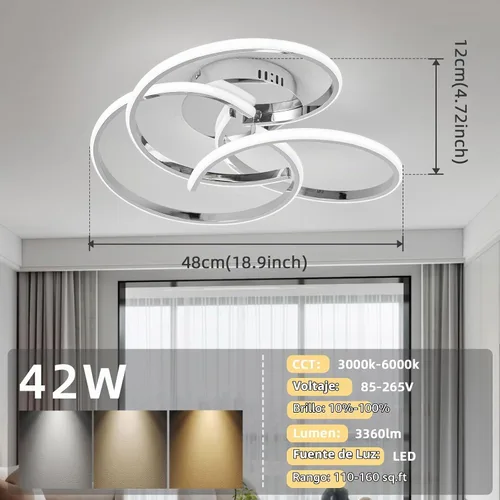 Vista 5 de CANEOE Lámpara de Techo LED Moderna, 42W Regulable Lámpara de Techo Empotrada con Control Remoto, Lámpara de Techo LED de Montaje Empotrado
