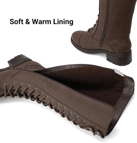 Vista 6 de DREAM PAIRS - Botas de montar de caña alta con acabado de poliuretano para mujer Marrón oscuro