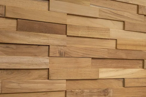 Vista 2 de WoodyWalls - Paneles de pared 3D Los tablones de madera están hechos de 100% teca Cada panel de madera está hecho a mano y es único Juego