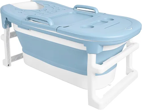 Vista 3 de Foldable Bathtub for Adults, Large Collapsible Soaking Tub Azul