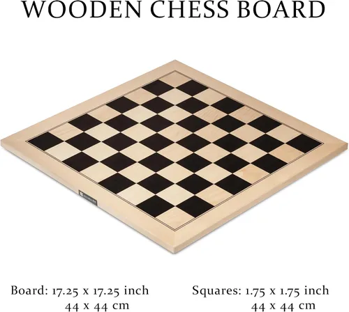 Vista 3 de A&A Tablero de ajedrez profesional de madera de 17.25 pulgadas con bolsa de almacenamiento, madera de ébano e incrustaciones de arce, cuadrados