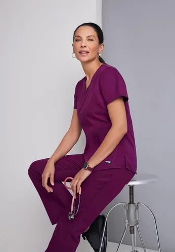 Vista 7 de Pantalón de uniforme médico estilo Grey's Anatomy con 3 bolsillos, para mujer - pantalón médico con ajuste moderno.