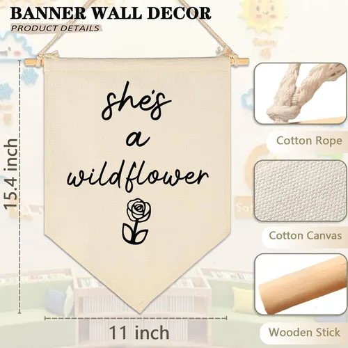 Vista 6 de Arte de flores - Bandera con letrero de regalos para bebés recién nacidos, niñas y niños - Decoración de pared con banderines para habitación
