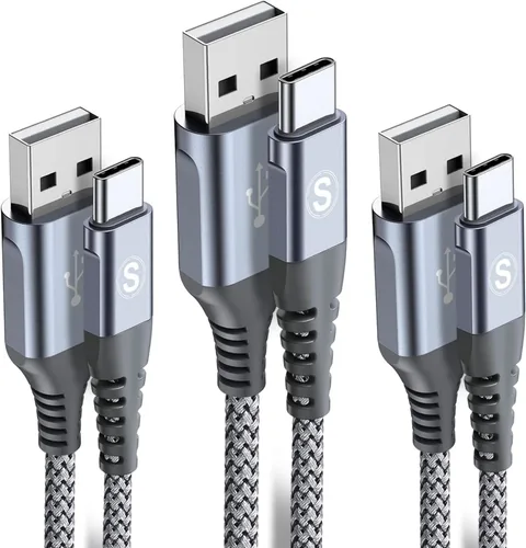 Vista 10 de sweguard Cable USB a USB C [2 unidades, 3.3 pies] de nailon trenzado USB A a tipo C, cable de carga rápida para iPhone 17, 16, 15 Pro Max, Samsung