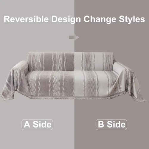 Vista 5 de STACYPIK Jacqurad - Fundas de sofá reversibles y duraderas para mascotas, fundas de sofá geométricas con orejas de trigo, protector de muebles gris