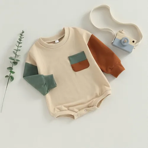 Vista 3 de AEEMCEM Sudadera de bloque de color para bebé niño y niña, mameluco de gran tamaño, suéter de burbujas de manga larga, con bolsillo
