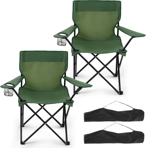 Vista 9 de Paquete de 2 sillas plegables de camping con soporte para tazas, sillas plegables portátiles de césped de 300 libras para adultos, sillas de playa