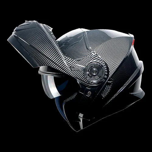 Vista 3 de 1Storm Nuevo Casco Modular de Motocicleta con Visera Dual Cara Completa y Luz Trasera LED Recargable: Modular901 Fibra de Carbon Negro
