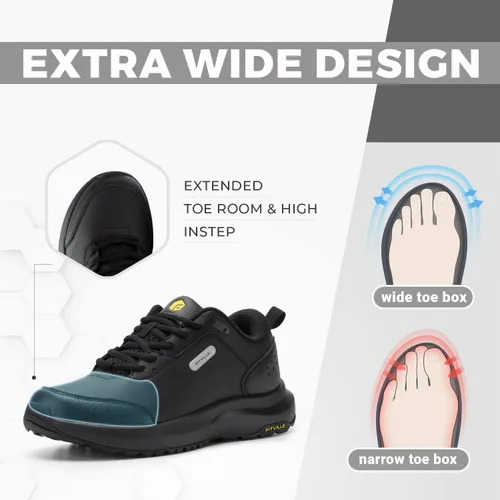 Vista 2 de FitVille Zapatos de senderismo extra anchos para hombre Zapatos para caminar al aire libre Zapatos de trabajo impermeables de caña baja con puntera