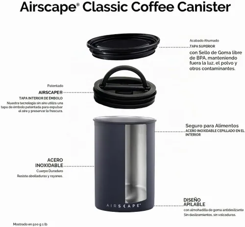 Vista 2 de Planetary Design Airscape Contenedor de café de acero inoxidable Contenedor de almacenamiento de alimentos Tapa hermética patentada de EE. UU.