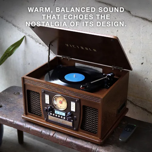 Vista 8 de Victrola Navigator 8 en 1 Reproductor clásico de discos Bluetooth con codificación USB y tocadiscos de 3 velocidades Individual Negro
