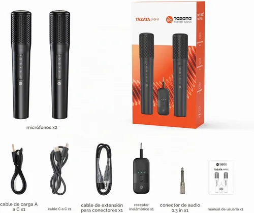 Vista 9 de TAZATA Sistema de micrófonos inalámbricos, micrófono de mano dual con receptor recargable, para karaoke, discurso, boda, iglesia, sistema de PA