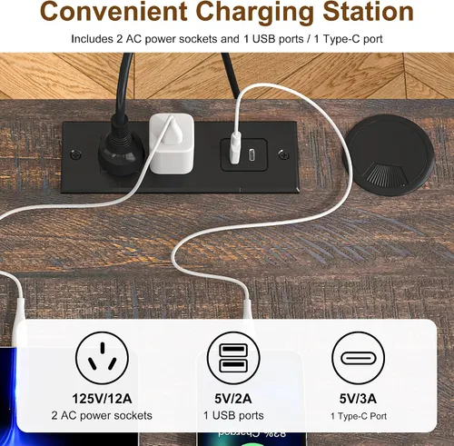 Vista 8 de St.Mandyu Escritorio eléctrico de pie en forma de L de 55 pulgadas con cajón de archivos y puerta corrediza, escritorio de esquina de altura