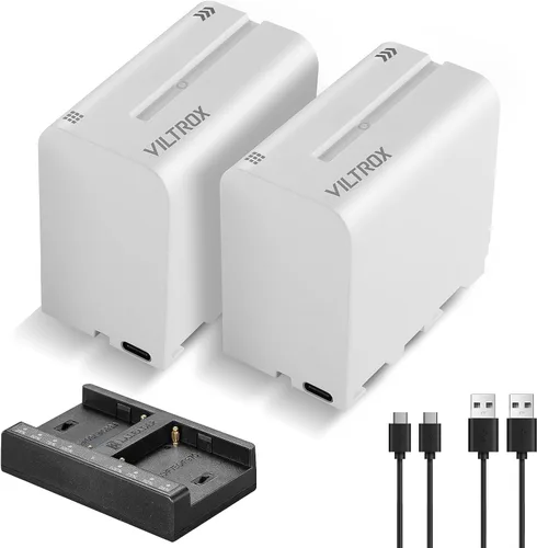 Vista 11 de VILTROX Paquete de 2 baterías NP-F550 y cargador de pared para cámara Sony NP F530 F550 F970 F960 F770 F750 F330 TR516 TR716 TR818 TR910 TR917, luz