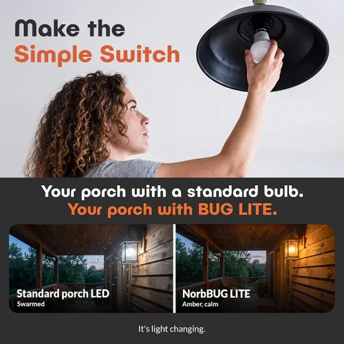 Vista 12 de Norb BUG LITE Bombillas para insectos Bombilla LED ámbar A19 E26 9 W 960 lúmenes 2000 K y eficiencia energética Espectro libre de azul