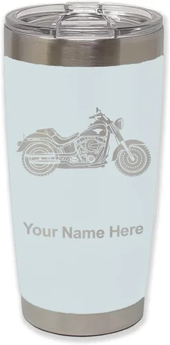 Vista 9 de LaserGram Vaso personalizado de 20 onzas, motocicleta (negro) Regalo grabado para motociclistas, acero inoxidable aislado al vacío, grabado