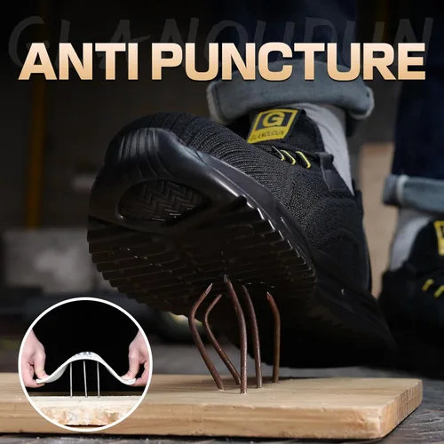 Vista 3 de GLANOUDUN Zapatos de punta de acero para hombre, zapatos de trabajo ligeros para hombres, zapatos de seguridad indestructibles para hombres, zapatos
