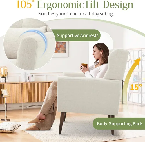 Vista 3 de cinkehome Sillas decorativas con brazos para sala de estar, sillón moderno tapizado en chenilla, cómoda silla de salón acolchada y suave
