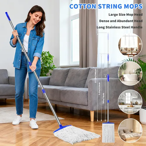 Vista 6 de Trapeadores de algodón para interiores para limpieza de suelos, mopa de limpieza interior para suelos de madera, azulejos, suelos de madera dura
