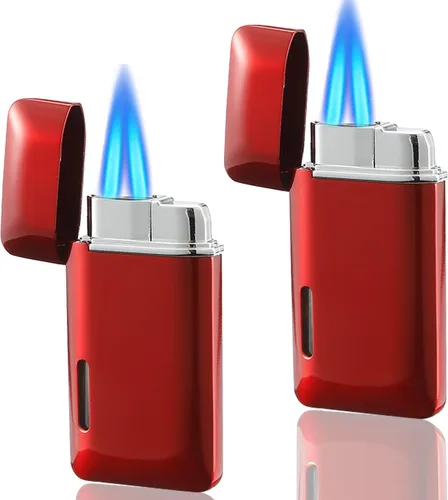 Vista 9 de Futlidys Paquete de 2 mini antorchas de butano recargable, encendedor de butano de doble llama con ventana visible, encendedor de chorro ajustable