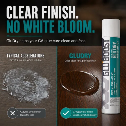 Vista 6 de GluBoost Spray acelerador de CA seco con pegamento que no se ruboriza, acabado súper transparente, seca todo el pegamento de cianoacrilato al