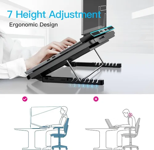 Vista 7 de LIANGSTAR Almohadilla de enfriamiento para laptop, enfriador de laptop con 6 ventiladores silenciosos para portátiles de 12 a 17 pulgadas, soporte