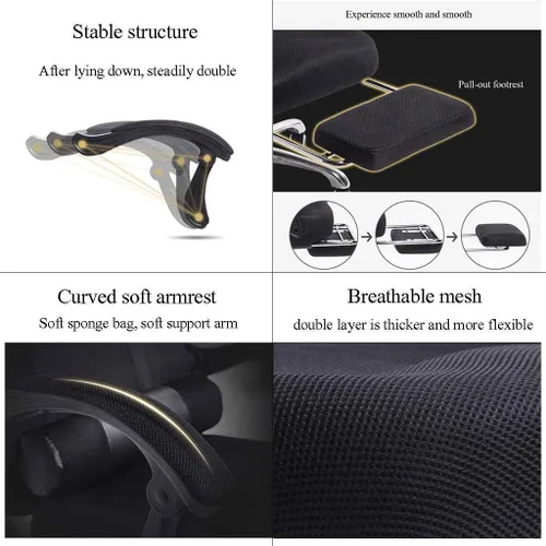 Vista 4 de Silla ergonómica reclinable de oficina, silla de escritorio con altura ajustable, reposacabezas de malla transpirable, cojín de espuma suave