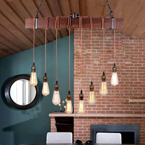 Vista 2 de Luces colgantes de granja para isla de cocina, accesorios de iluminación rústica para comedor con 8 enchufes de bombilla E26, lámparas colgantes