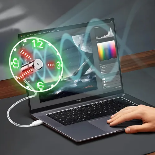 Vista 7 de Ventilador de reloj LED USB con función de visualización en tiempo real, rellenos de calcetines para hombres, accesorios de Navidad, regalos del día