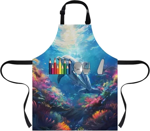 Vista 14 de Cozeyat Delantales de cocina para niños y niñas, delantales de pintura con bolsillos, delantales ligeros con correa ajustable