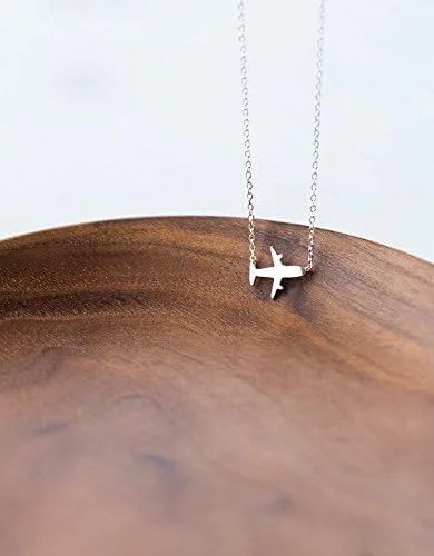 Vista 4 de Helen de Lete Collar de plata de ley 925 con diseño de avión esmerilado original para mujer, Plata esterlina