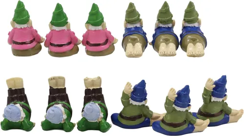 Vista 4 de Ebros - Juego de 12 figuras en miniatura pequeñas de gnomos de hadas, diseño de hadas, diseño de gnomos de yoga, colección de fantasía, decoración