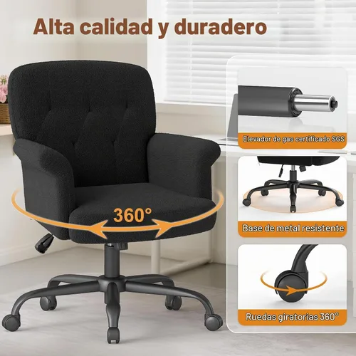 Vista 4 de Comfy - Silla de escritorio para oficina en casa, silla de tocador tapizada con ruedas y brazos, moderno asiento giratorio ajustable para sala