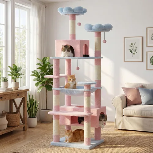 Vista 9 de PAWZ Road Árbol grande para gatos, torre para gatos de 72 pulgadas para gatos grandes, condominio para gatos con postes rascadores y almohadillas