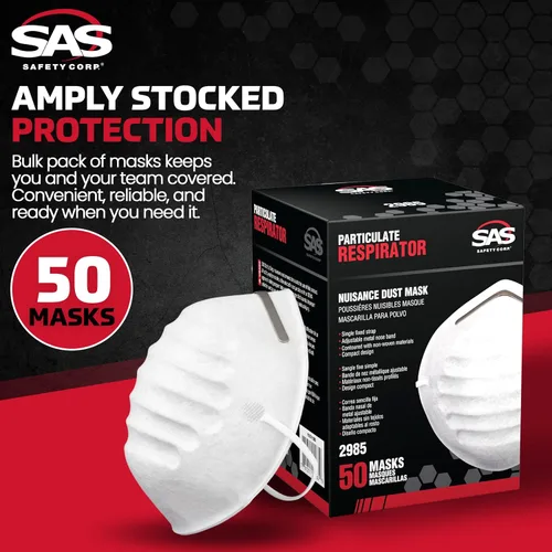 Vista 3 de SAS Safety 2985 Máscara antipolvo no tóxica, caja de 50