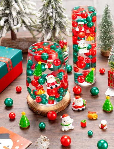 Vista 4 de 100 piezas de decoraciones de relleno de jarrón de Navidad, rellenos de jarrones flotantes rojos y verdes para decoración de centros de mesa