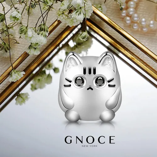 Vista 2 de GNOCE Cute Cat Charm Christmas Charms Gifts 925 Sterling Silver Meow, Play with Me Bead Charm fit for BraceletNecklace Christmas Jewelry Gift for