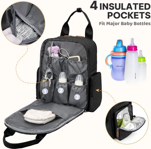 Vista 7 de JSTPRO Mochila para pañales – Bolsa de pañales grande con cambiador portátil como regalo de baby shower, bolsa de viaje unisex ligera e impermeable