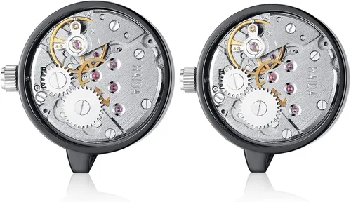 Vista 2 de HONEY BEAR Mens Shirt Cufflinks Working Watch Movement for Wedding Business Gift