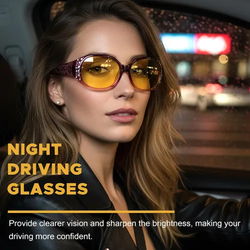 Vista 2 de LVIOE Gafas de conducción de visión nocturna envolventes antirreflejos con lente amarilla polarizada para mujer
