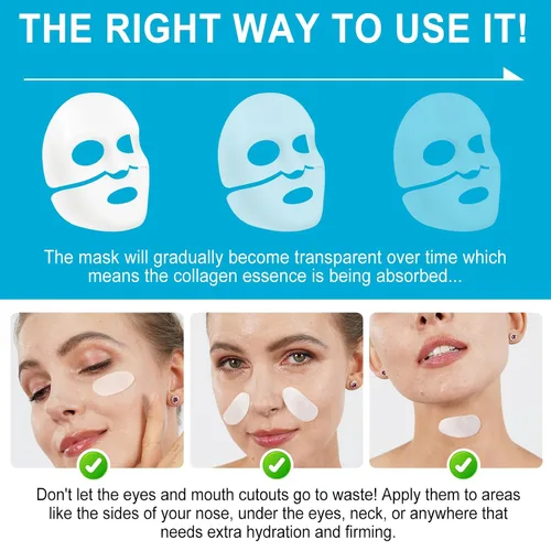 Vista 9 de Máscara profunda real de bio-colágeno, máscara facial de colágeno, máscara de colágeno para mujeres con ácido hialurónico, máscaras faciales