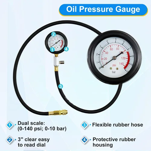 Vista 3 de JoyFans Herramienta probadora de presión de aceite, kit de medidor de presión de aceite de 0-140PSI para sistema de combustible, sensor mecánico