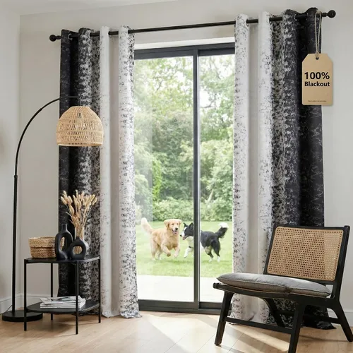 Vista 32 de PONY DANCE Cortinas opacas 100% blancas y negras de 63 pulgadas de largo para sala de estar, estilo moderno, cortinas degradadas con aislamiento