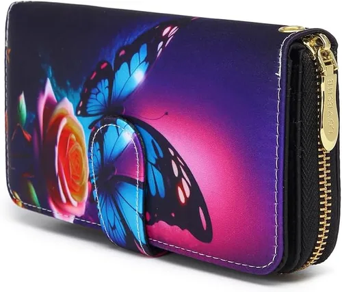 Vista 18 de Cartera de mano para mujer, estilo bohemio, con RFID, elegante, espaciosa con correa para viajes, capacidad para tarjetas, teléfono, dinero