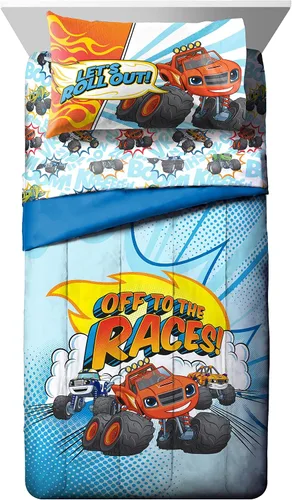 Vista 2 de Jay Franco Blaze and the Monster Machines Off to The Races - Juego de ropa de cama de 5 piezas tamaño individual, incluye edredón y juego