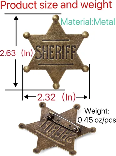 Vista 2 de Broche de insignia de sheriff grande vintage para niños, broche de insignia del sheriff del oeste, broche para adultos, niños y niñas, disfraces