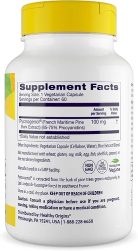 Vista 2 de Healthy Origins Pycnogenol (Nature's Super Antioxidant) 100 mg, 60
