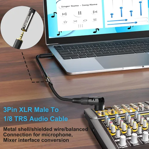 Vista 4 de XLR macho a 0.138 in hembra adaptador de cable, convertidor de conector TRS estéreo equilibrado de 2 pies, 3 pines (1/8 pulgadas)