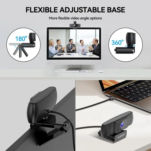 Vista 6 de AUSDOM Cámara web AF640 1080P con micrófono, cámara de PC USB 90 ° FOV con cubierta de privacidad, cámara de computadora Plug and Play para llamadas