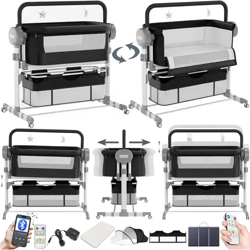 Vista 17 de Cuna eléctrica inteligente con Bluetooth para bebé, cuna de noche para bebé, cuna plegable convertible con control remoto, música, 5 engranajes